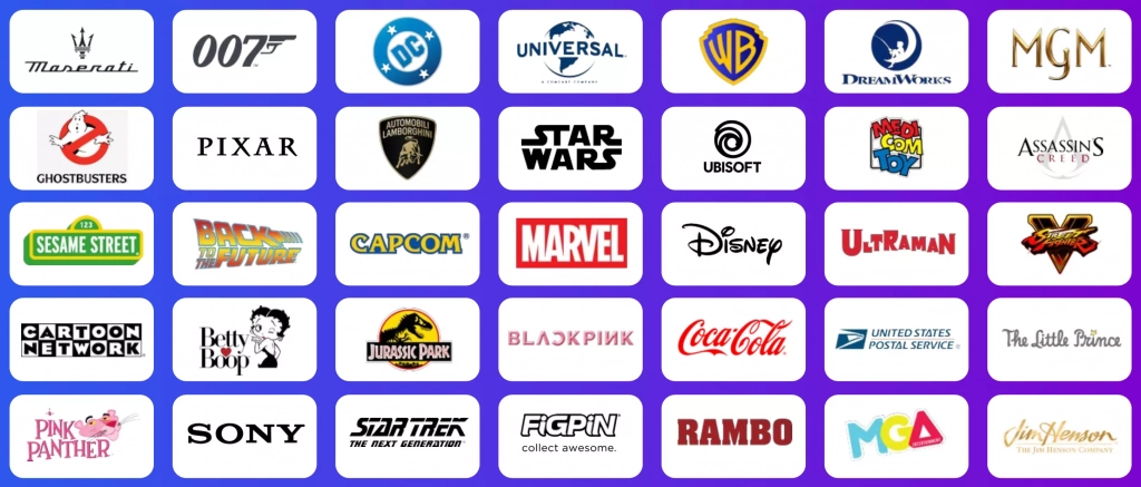 Ansicht von vielen VeVe Partner Marken und IPs