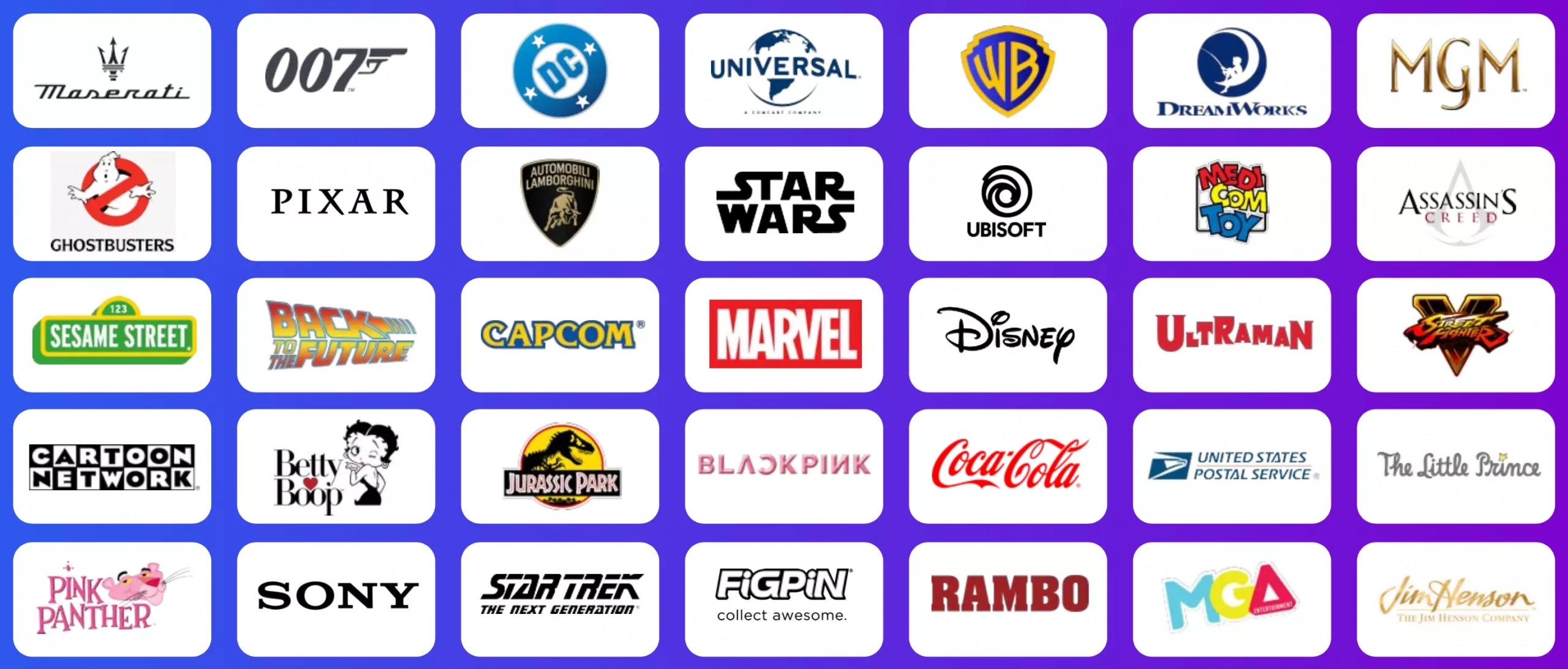 Ansicht von vielen VeVe Partner Marken und IPs