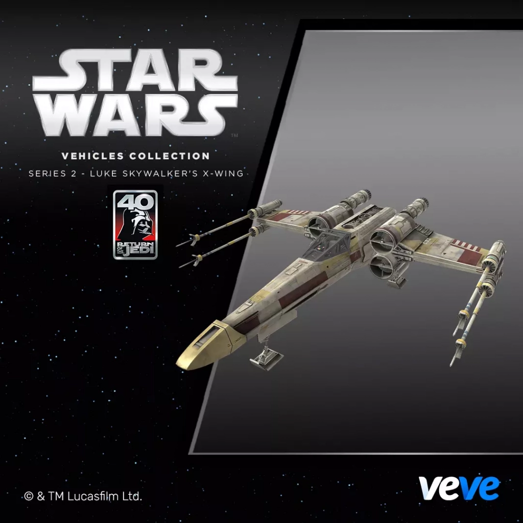 Luke Skywalker X-Wing Starfighter – offizielles VeVe 3D Digital Collectible, Star Wars NFT mit animierten Funktionen und möglicher Interaktion mit R2-D2