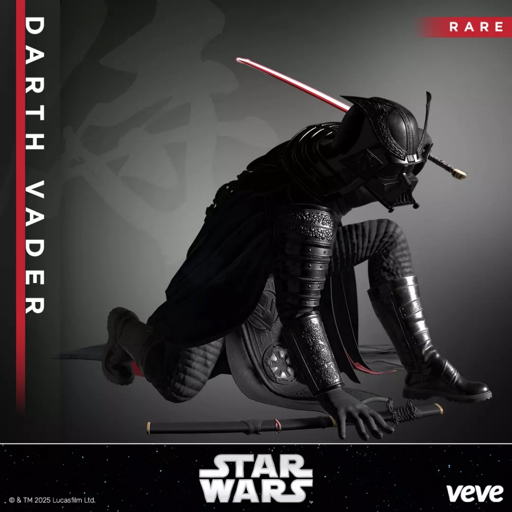 Darth Vader Samurai Assassin Pose – offizielles VeVe Star Wars 3D Digital Collectible NFT, Sith-inspirierte Katana-Variante in Kampfhaltung