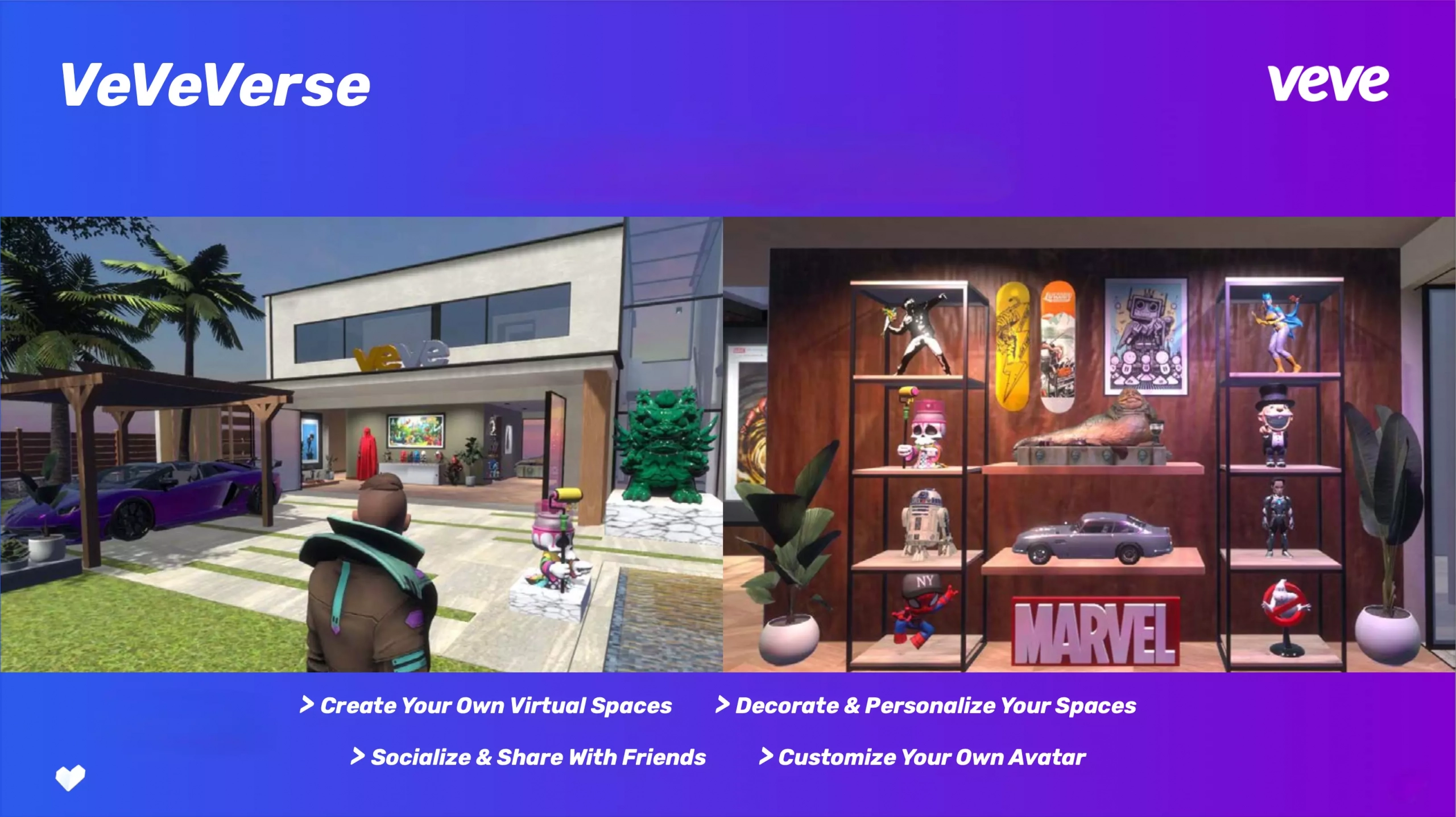 Bild aus dem VeVeVerse - collectibles und andere NFTs erkennbar in einer digitalen Welt