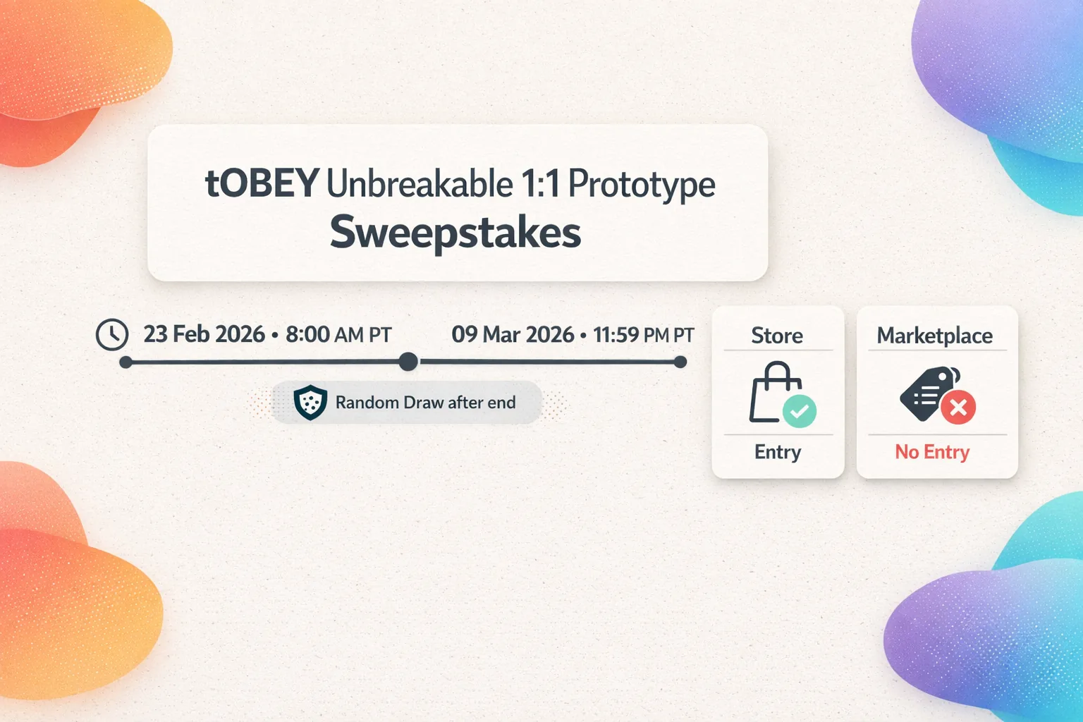 Hero-Infografik zum VeVe „Unbreakable“ Sweepstakes mit Timeline 23. Feb–9. März 2026 sowie Store=Entry vs. Marketplace=kein Entry.