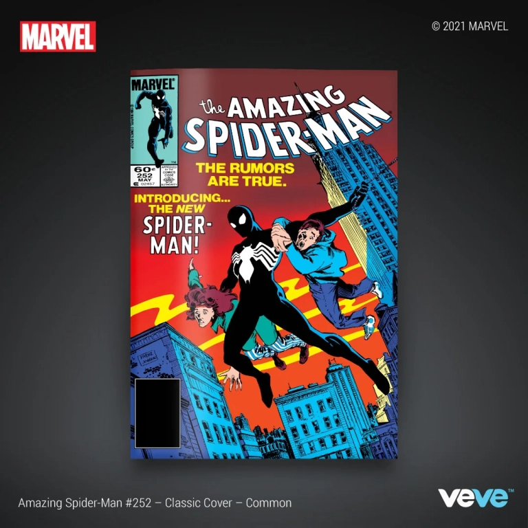 Cover von Marvels Amazing Spider-Man #252 als VeVe Digital Comic mit Spider-Man im schwarzen Anzug auf dem Classic Cover.