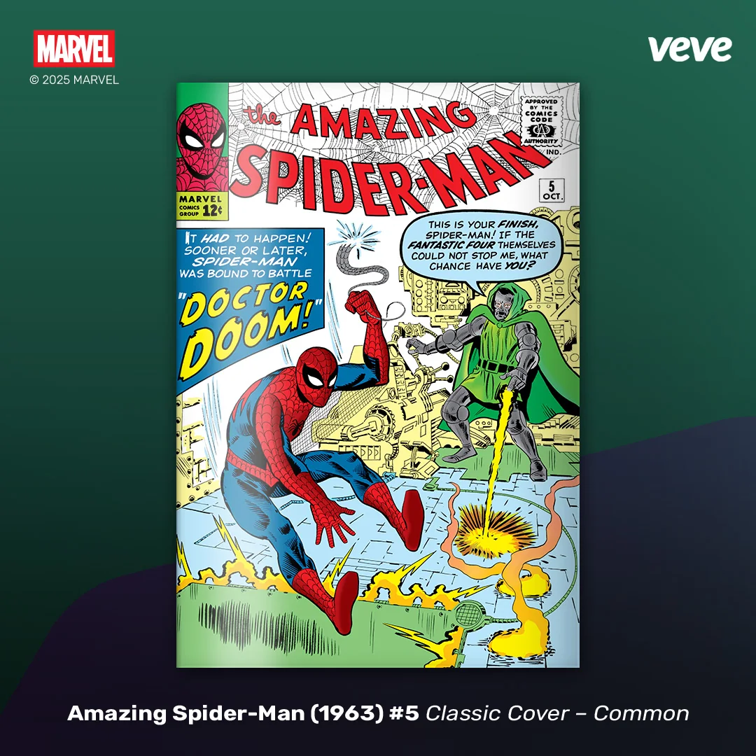 Cover von Marvels Amazing Spider-Man (1963) #5 als VeVe Digital Comic: Spider-Man trifft auf Doctor Doom auf dem Classic Cover.