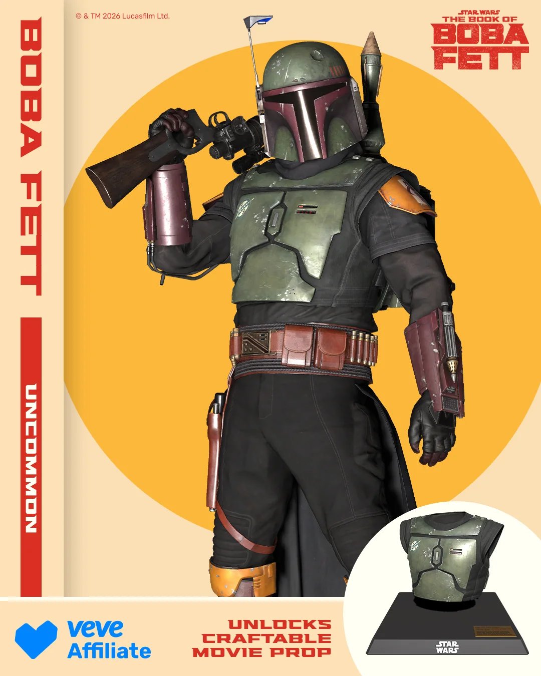 VeVe Digital Collectible „Locked and Loaded“ aus Boba Fett Series 2: Boba Fett mit Waffe über der Schulter, ruhige und kontrollierte Pose.
