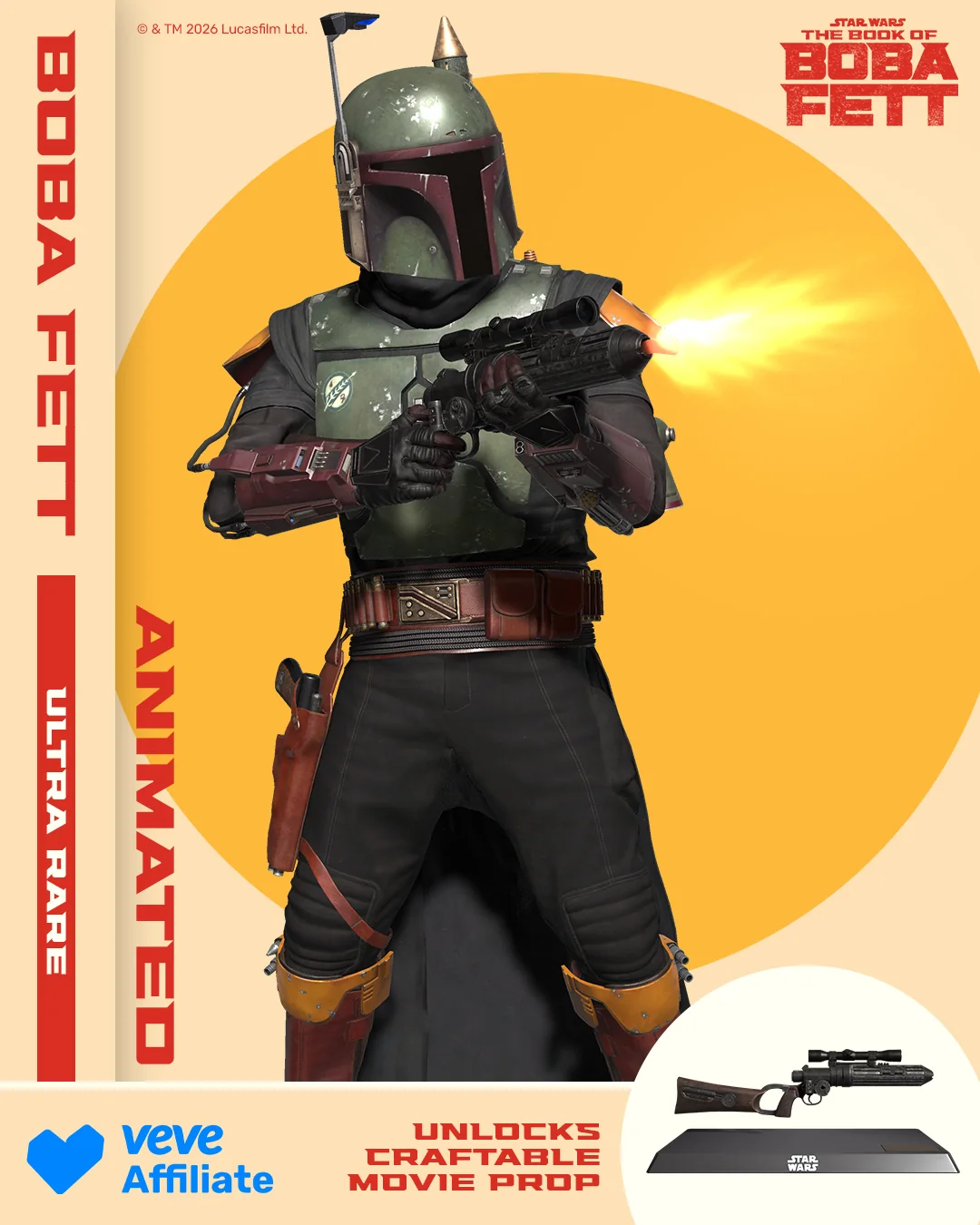 VeVe Digital Collectible „Ready, Aim, Fire“ aus Boba Fett Series 2: Boba Fett in stabiler Schussposition mit Carbine; Tap-to-animate.