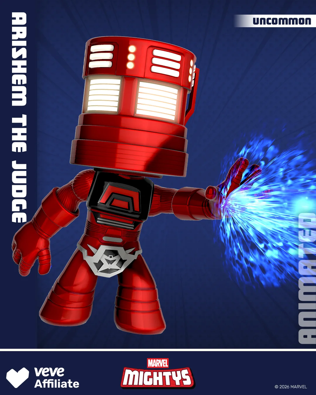 VeVe Exclusive Marvel Mightys: Celestials – Arishem the Judge als tap-to-animate Digital-Collectible mit blauem Energiebeam.