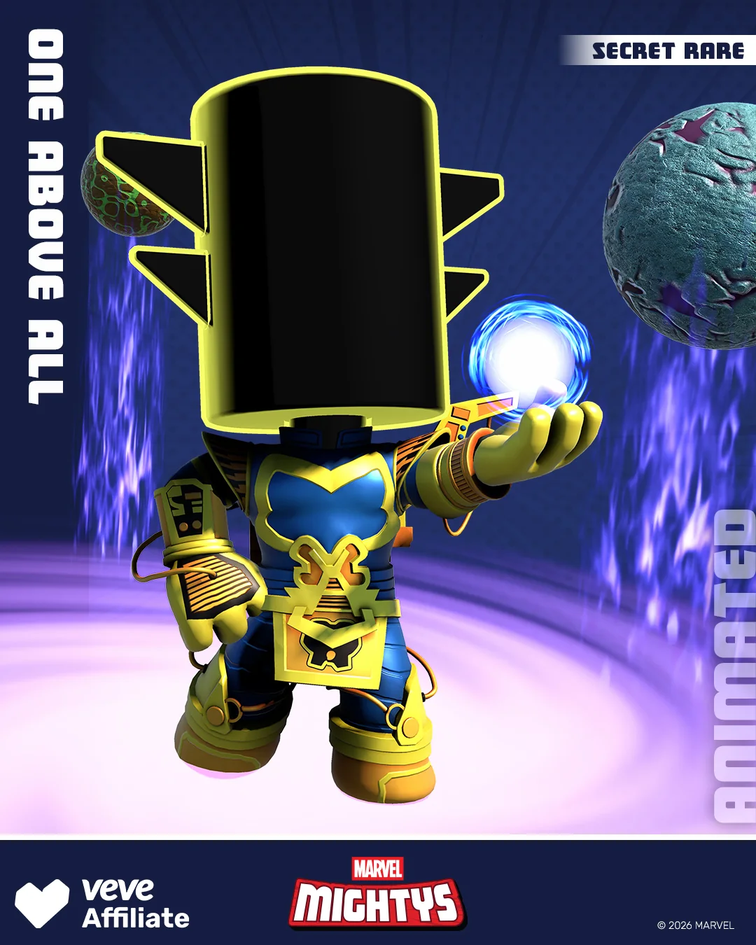 VeVe Exclusive Marvel Mightys: Celestials – One Above All mit Animation, in der eine Galaxie entsteht und auf Befehl wieder zerstoert wird.