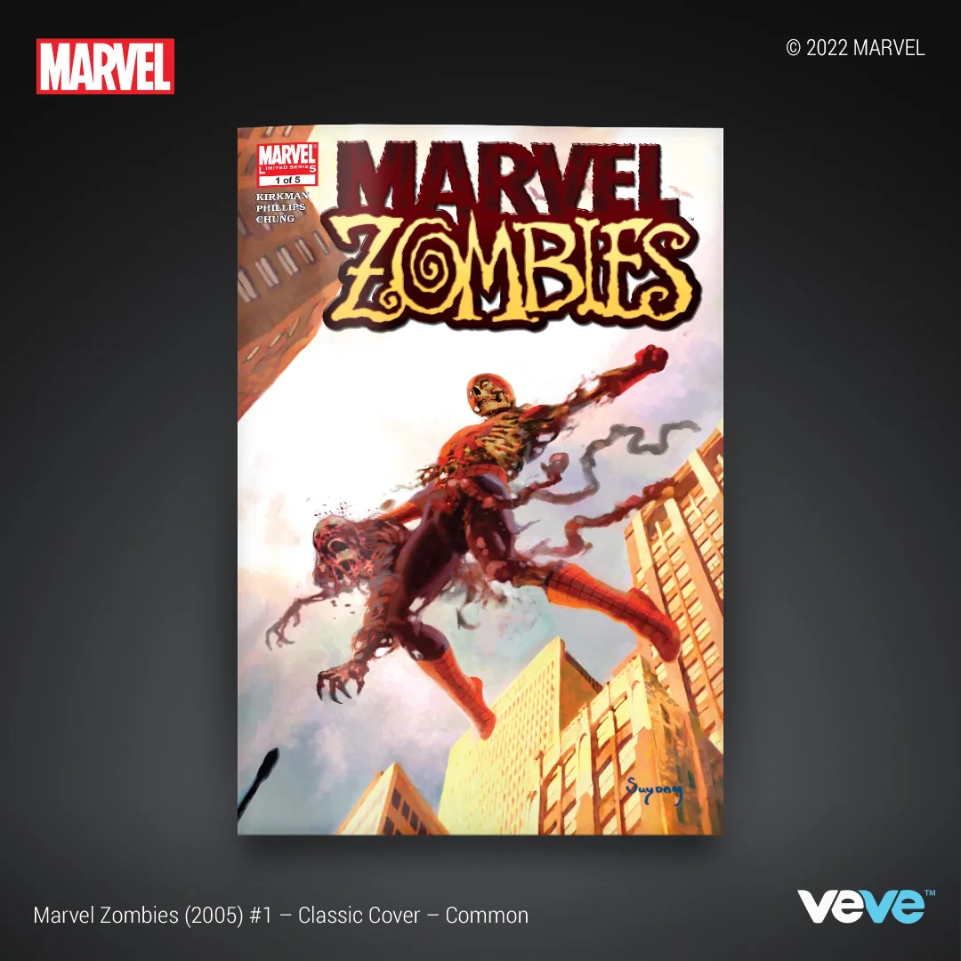 Digital Comic Cover: Marvel Zombies (2005) #1 Classic Cover auf VeVe, mit Raritätsangabe Common im unteren Bildbereich.