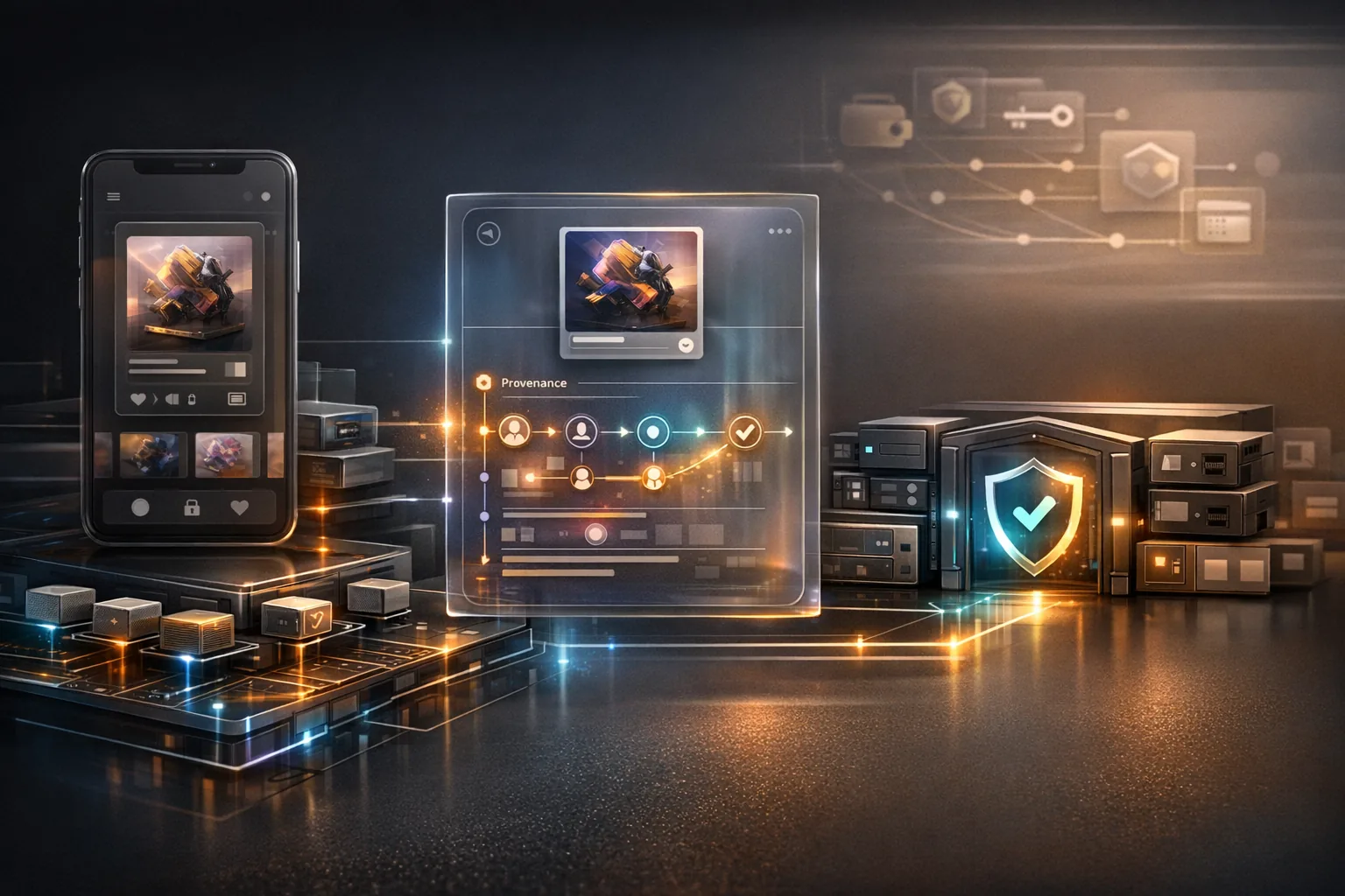 Schrittgrafik mit App, CollectChain, Explorer, EVM-Verbindungen und späterer Self-Custody als Roadmap für Sammler.