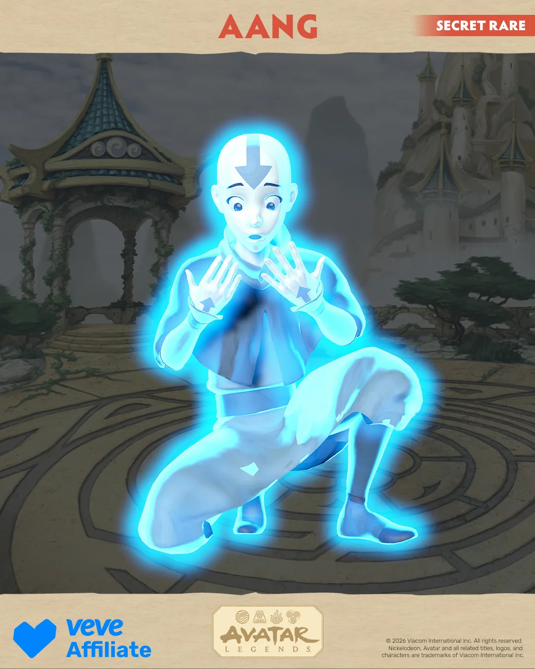 Aang in leuchtender Spirit-World-Darstellung als Secret-Rare-Variante des VeVe Collectibles.