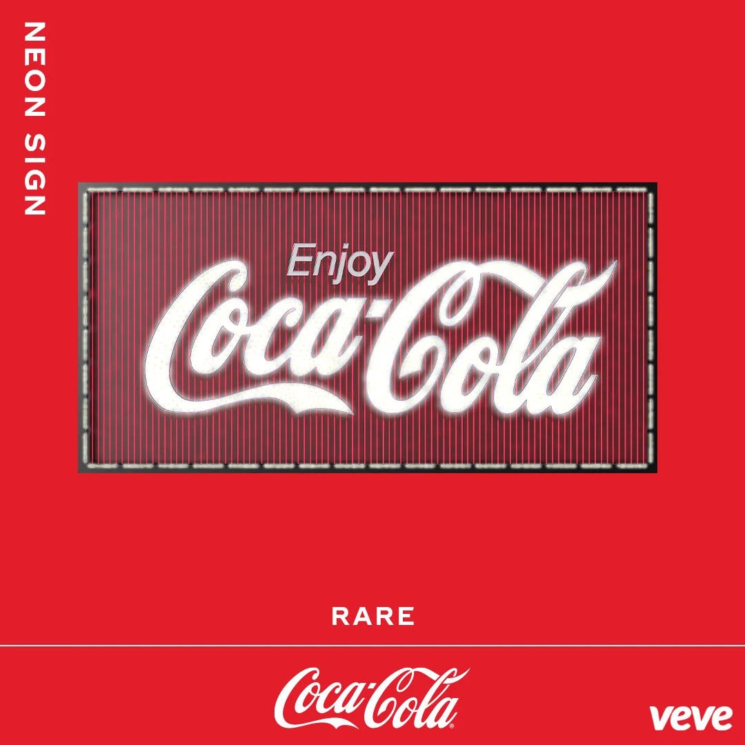 Rechteckiges Enjoy-Coca-Cola-Neonschild auf rotem Hintergrund aus der VeVe-Serie Coca-Cola Neon Signs.