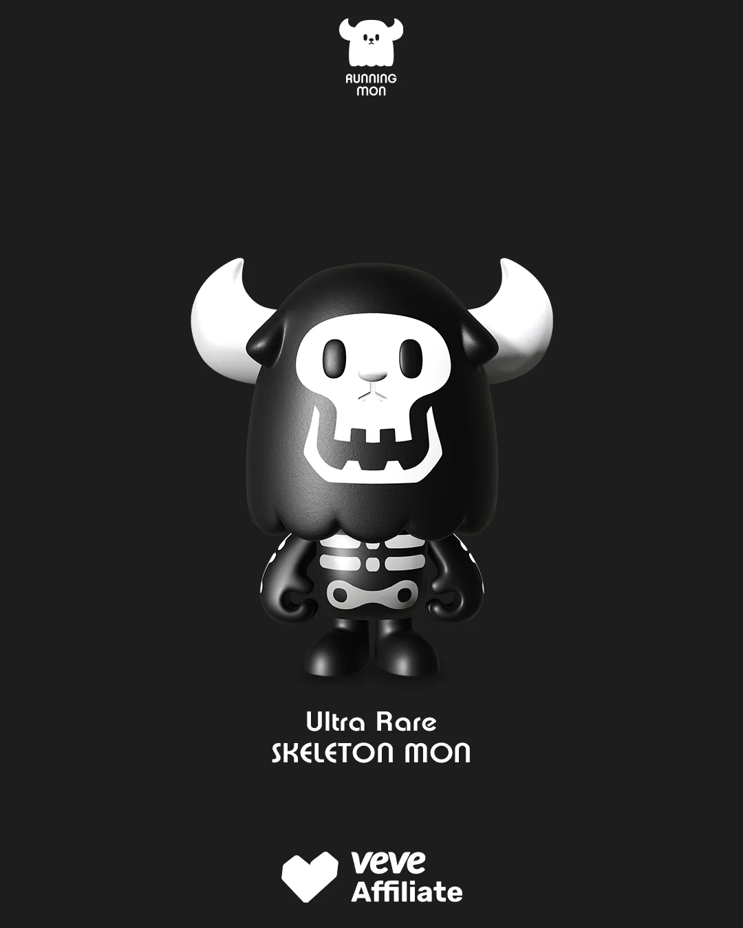 Skeleton Mon aus Running Mon Series 2 als schwarz-weisse Figur mit Skelettmotiv in klarer Produktansicht.