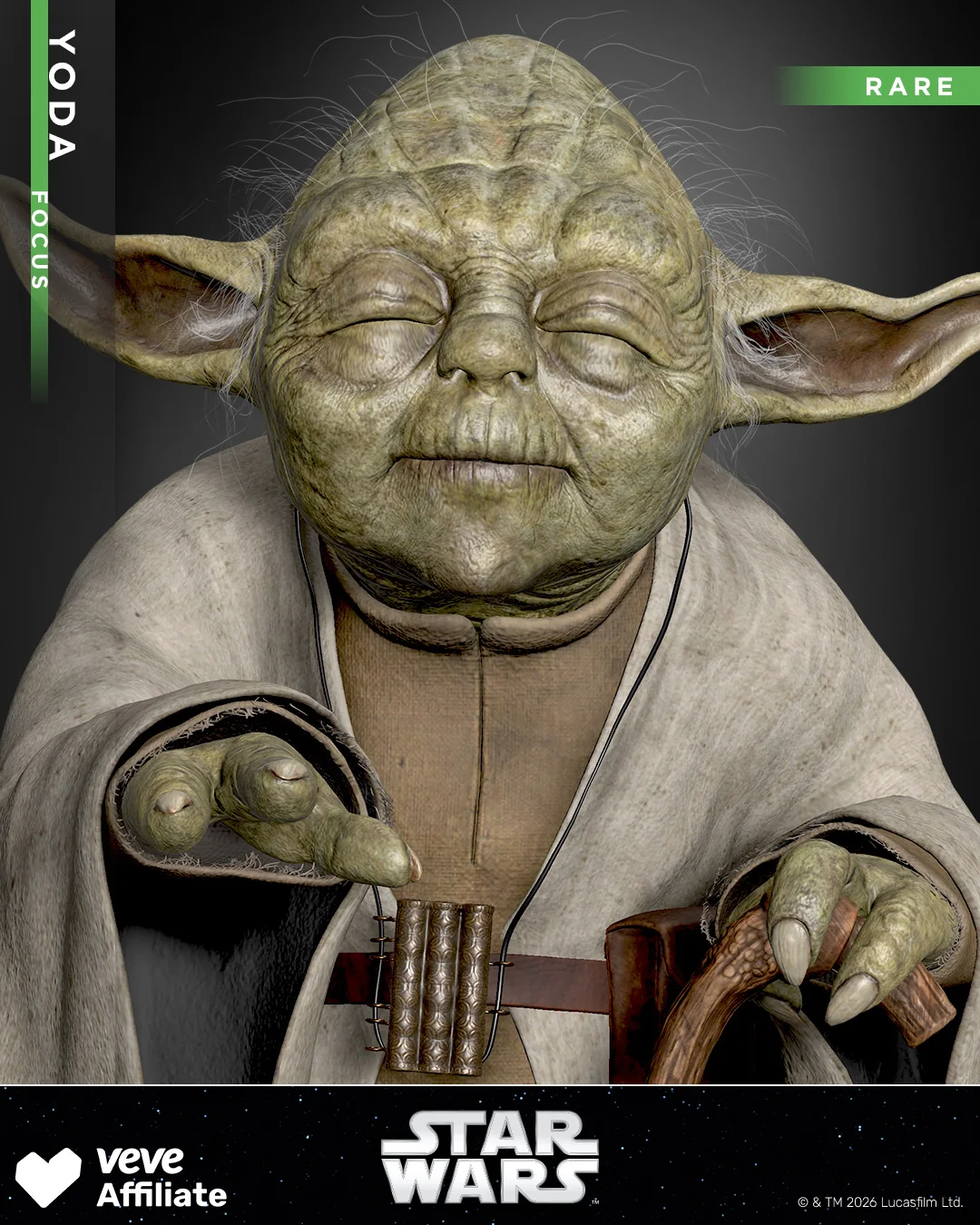 VeVe Star Wars Yoda Focus Collectible in der Rare Variante mit meditierendem Gesichtsausdruck