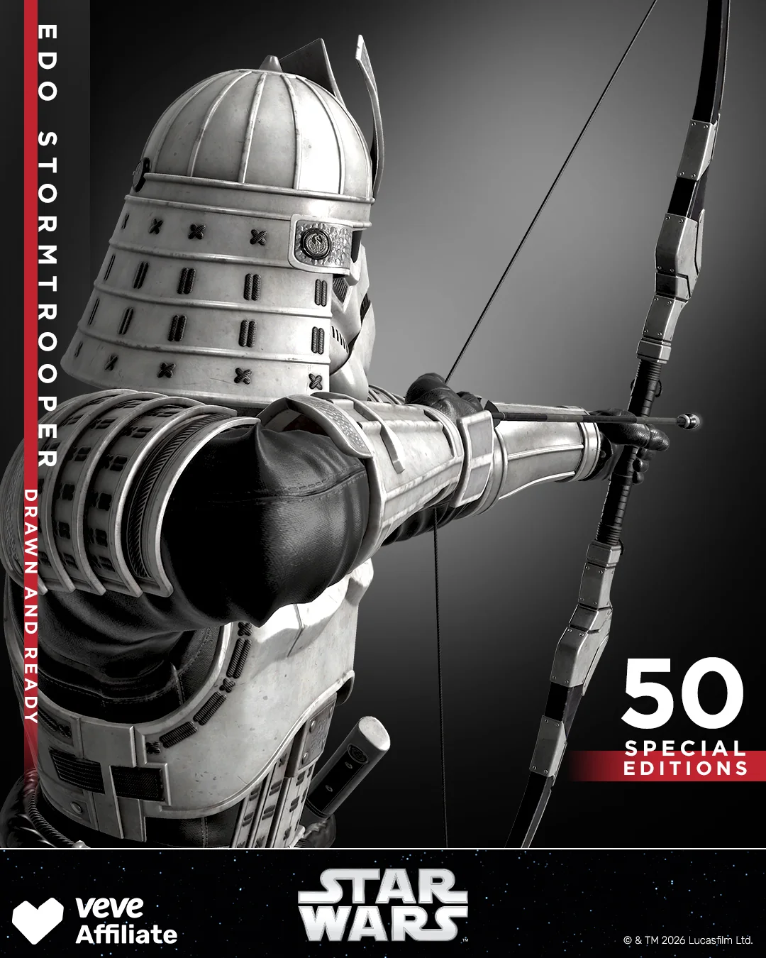Star Wars Edo Stormtrooper Drawn and Ready mit gespanntem Bogen und Hinweis auf 50 Special Editions.