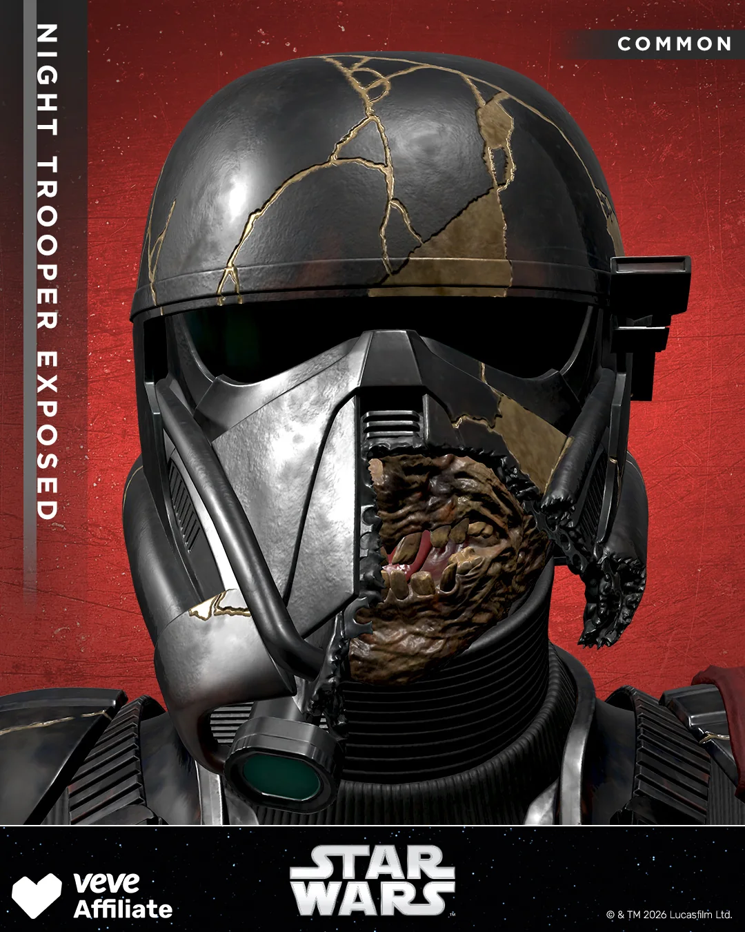 Star Wars Night Trooper Exposed auf VeVe als Common-Variante mit beschädigtem Helm und sichtbarer Verwitterung.