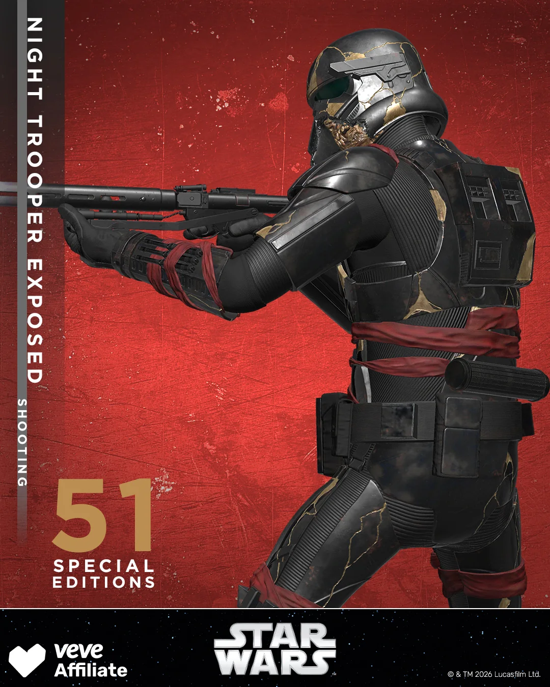 Star Wars Night Trooper Exposed Shooting auf VeVe in Seitenansicht mit 51 Special Editions.