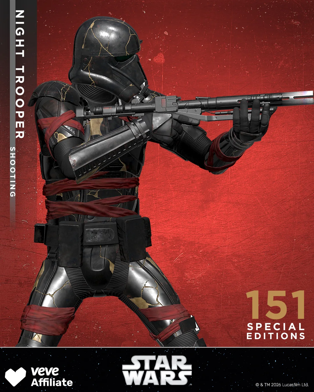 Star Wars Night Trooper Shooting auf VeVe mit Blasterpose und Hinweis auf 151 Special Editions.