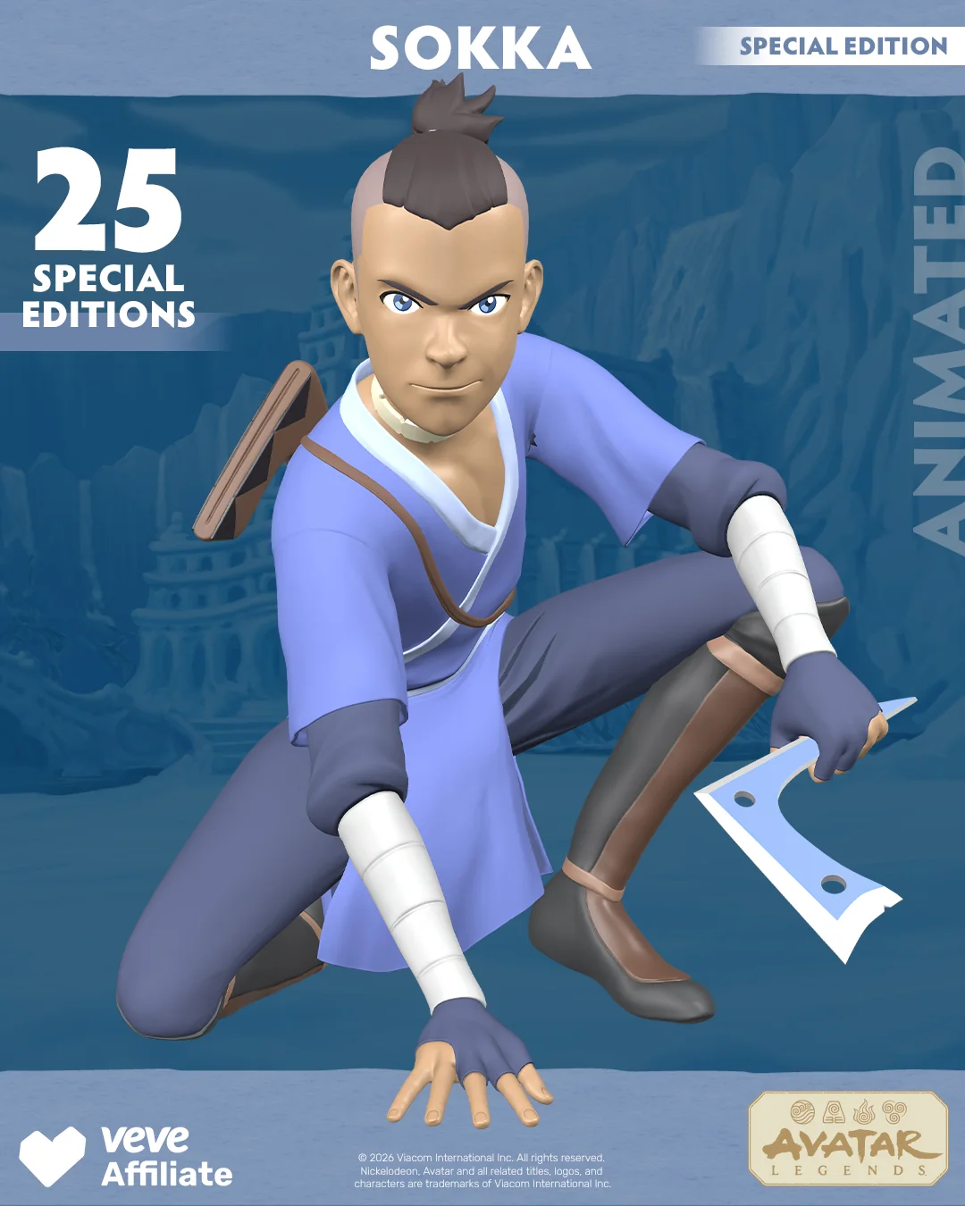 VeVe Avatar Sokka Special Edition in kniender Actionpose mit Boomerang