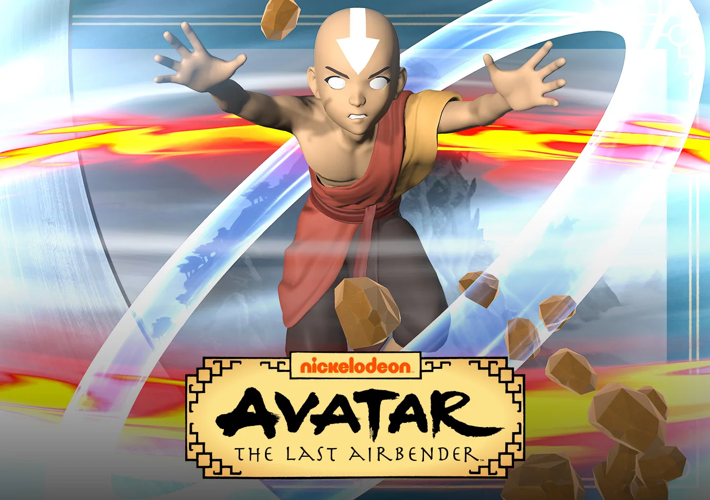 Aang Waterbender aus Avatar The Last Airbender mit Wasser- und Erdeffekten im VeVe Key Visual