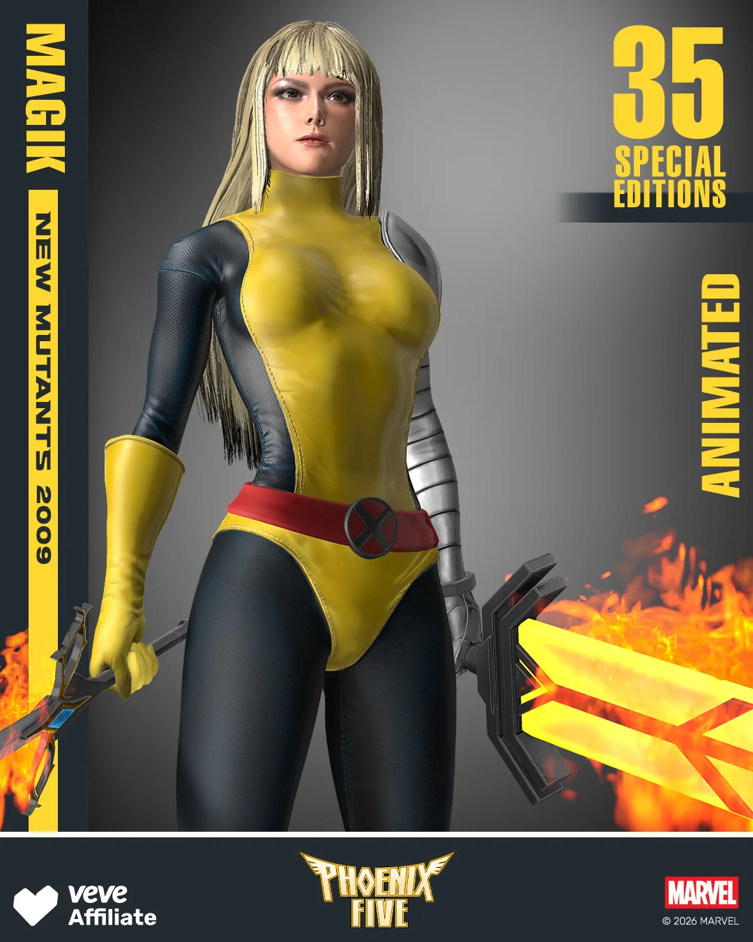 Magik im gelb-blauen New-Mutants-2009-Look mit Hinweis auf 35 Special Editions.