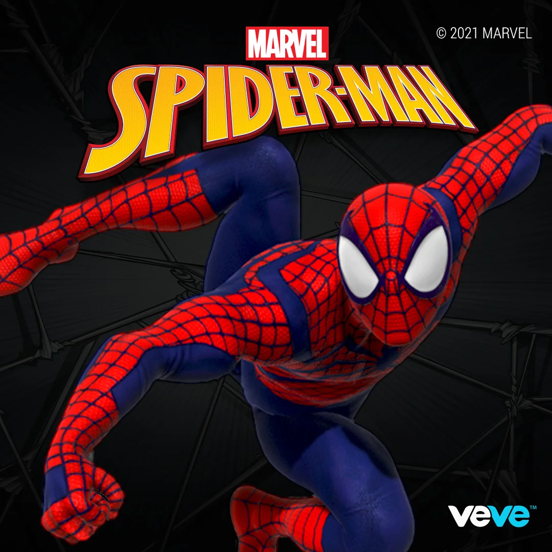 Ben Reilly Spider-Man von Marvel als VeVe Digital Collectible in dynamischer Sprungpose.