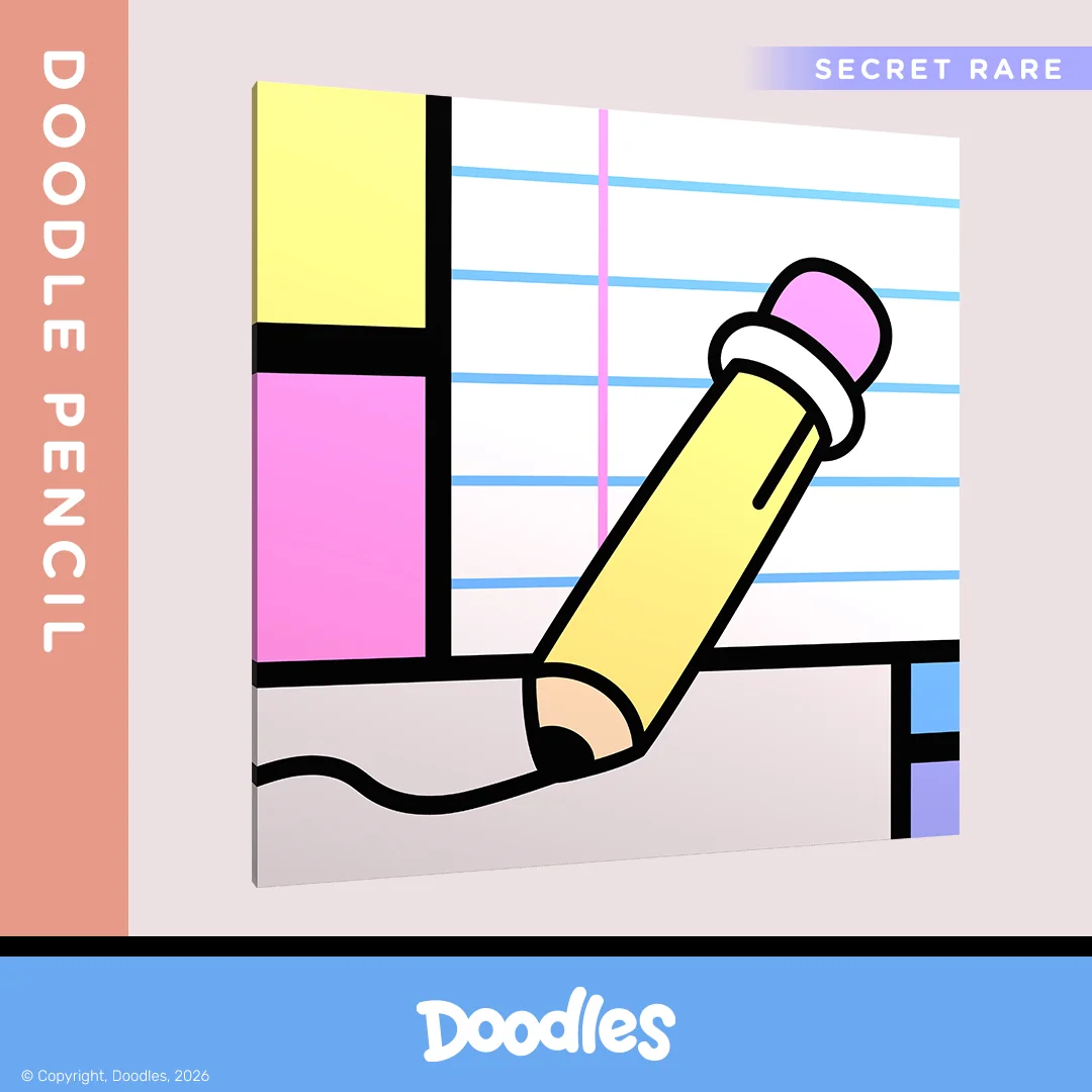 Doodle Pencil als Secret Rare Motiv aus Piet Mondrian x Doodles mit Linien- und Rasterelementen