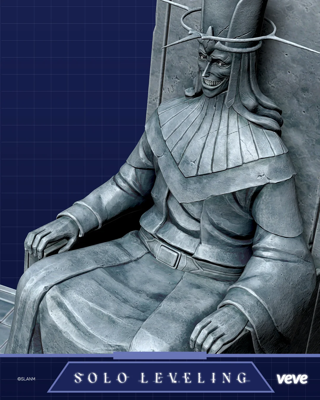 Detailansicht der sitzenden Statue im Solo Leveling Cartenon Temple Diorama mit steinerner Textur