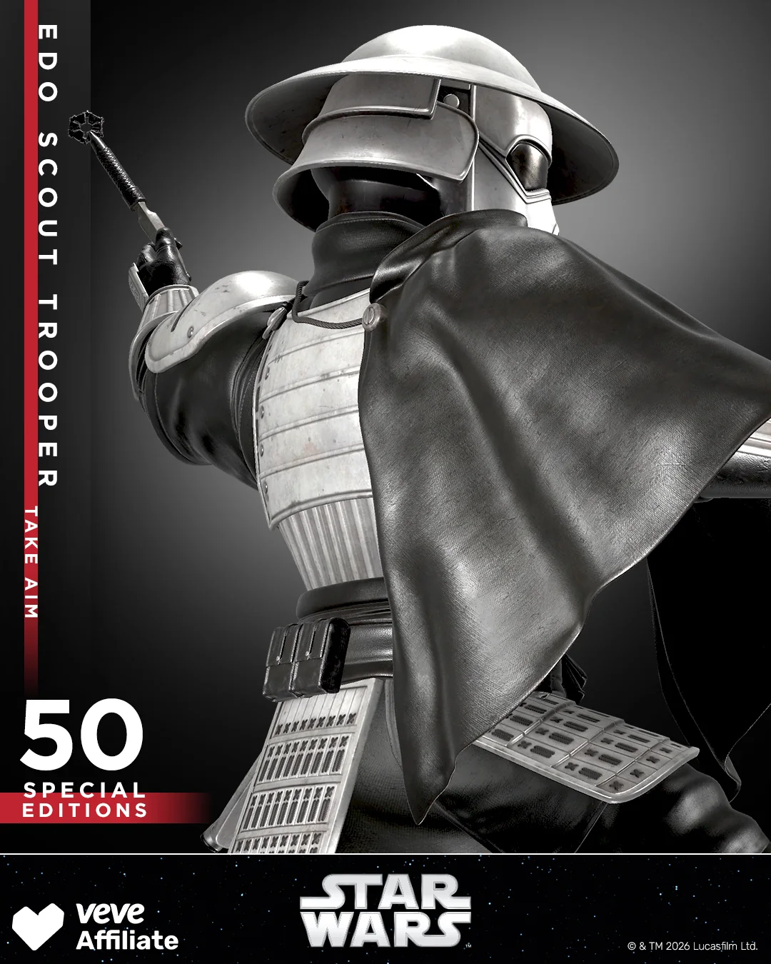 Special Edition Edo Scout Trooper Take Aim auf VeVe mit erhobenem Kunai und dynamischer Kampfpose.
