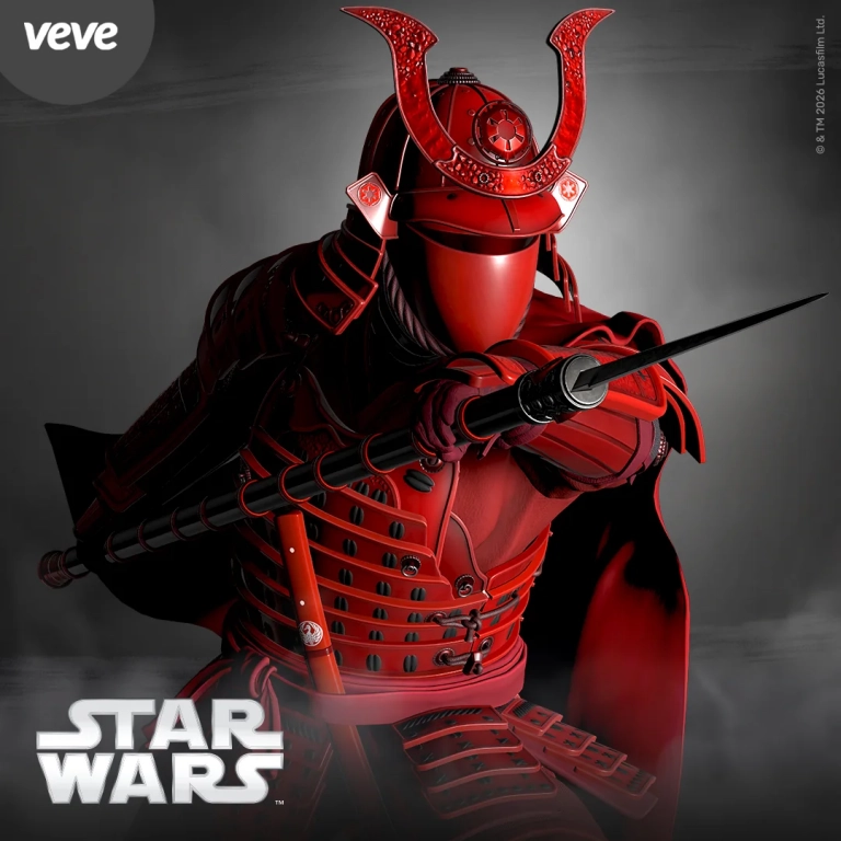 Star Wars Edo Imperial Royal Guard als rotes VeVe Digital Collectible mit Edo-inspirierter Rüstung