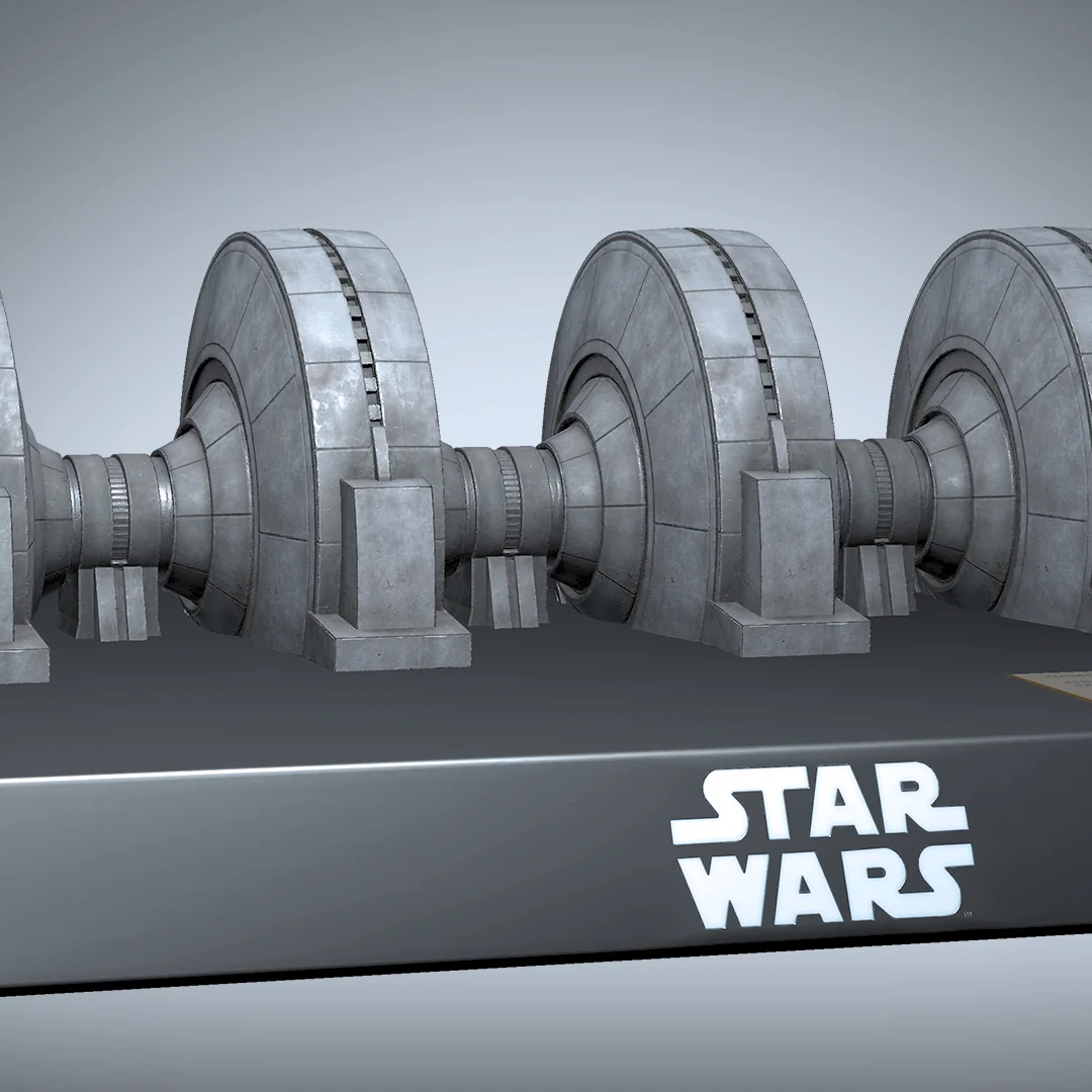 VeVe Star Wars Shield Generator als Hoth-Collectible mit mehreren Generator-Modulen auf Display-Sockel.