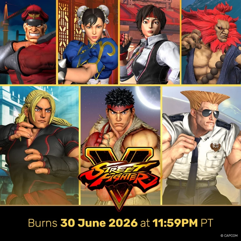 Street Fighter V Key Visual mit VeVe Collectibles und Burn-Hinweis zum 30. Juni 2026 um 11:59 PM PT.