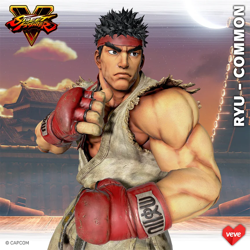 Street Fighter V Ryu auf einem VeVe Asset mit sichtbarer Common-Kennzeichnung und CAPCOM-Hinweis.