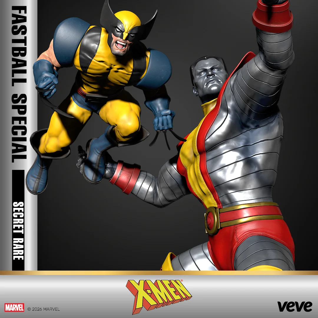 Wolverine und Colossus als VeVe Fastball Special Collectible mit X-Men-, Marvel- und Secret-Rare-Kennzeichnung.