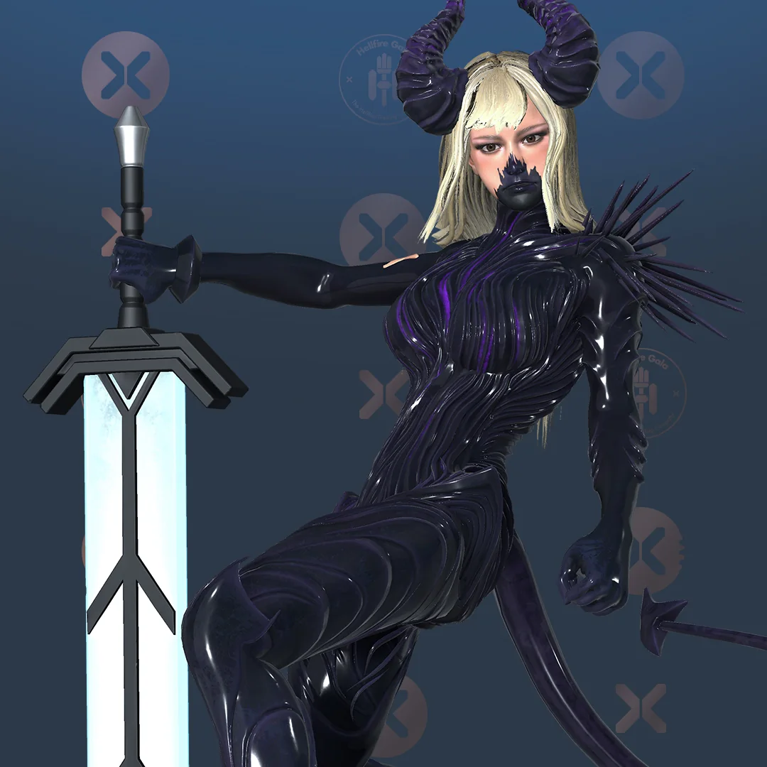 Magik im dunklen Marvel Hellfire Gala Look mit Hörnern und Schwert als VeVe Digital Collectible.