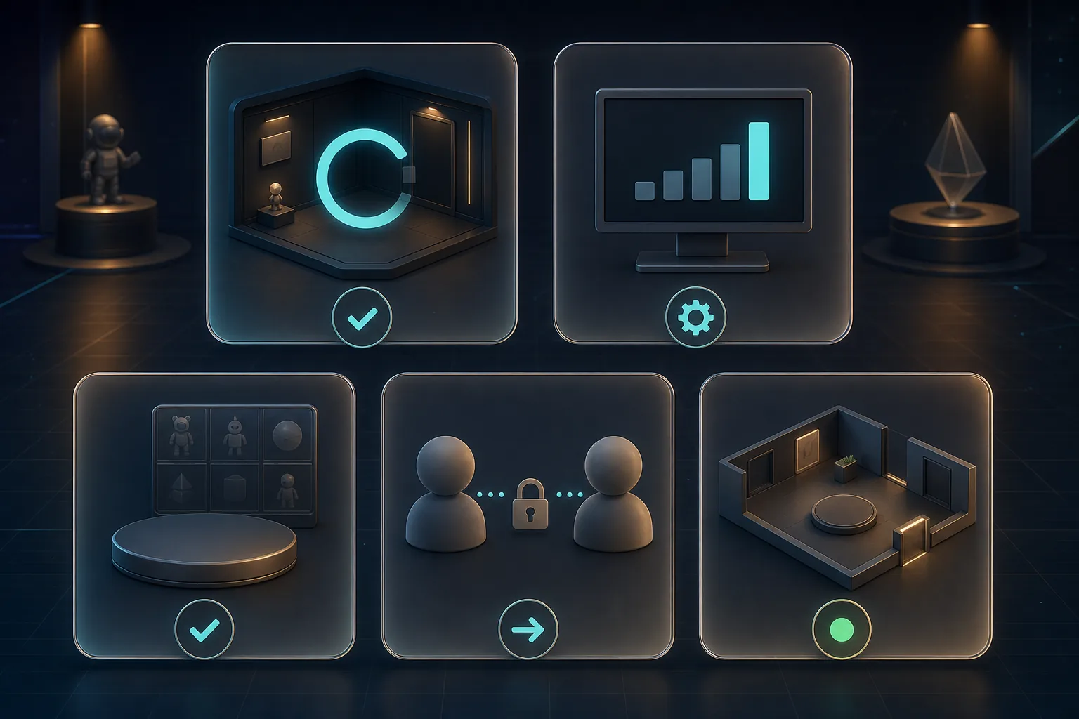 Troubleshooting-Matrix mit Karten für Laden, Ruckeln, fehlende Items, Einladung und einfacheres Space
