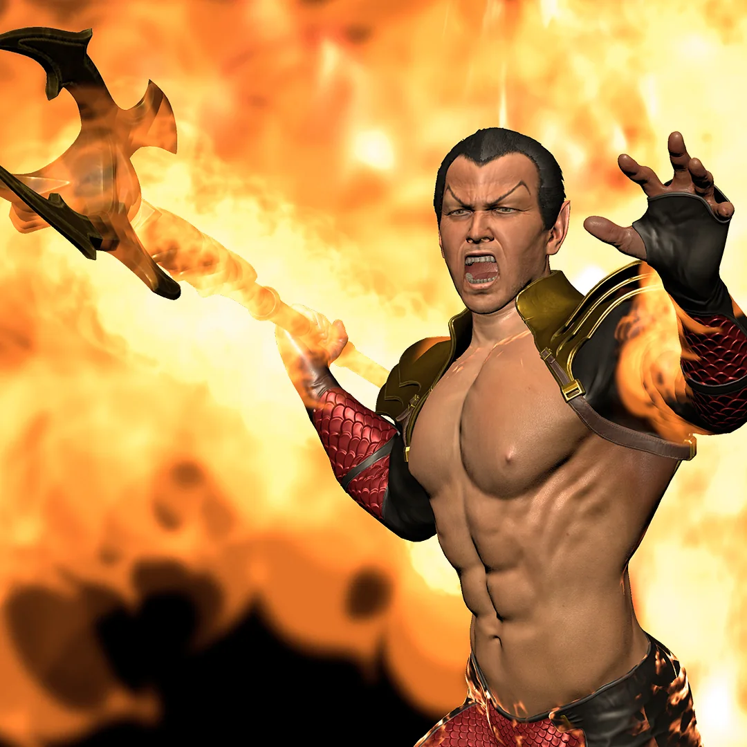 Nahaufnahme des digitalen VeVe Collectibles Namor – Phoenix mit flammendem Dreizack und kosmischer Feuerkulisse.