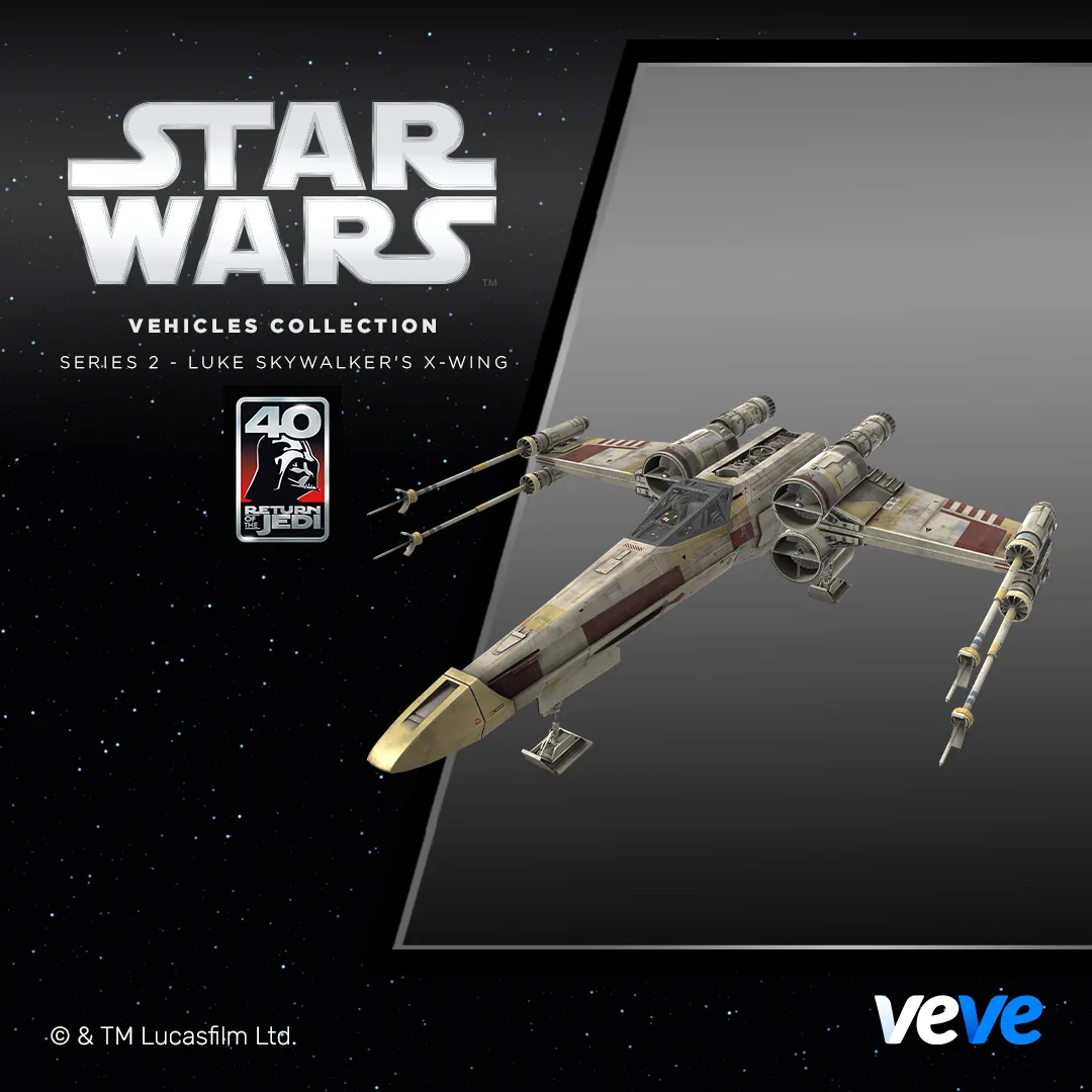 Luke Skywalker’s X-wing with four wingtip laser cannons in VeVe’s Series 2 artwork.