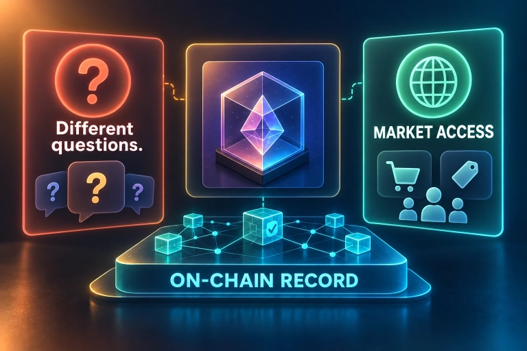 An on-chain record and access to a trading market answer different questions.