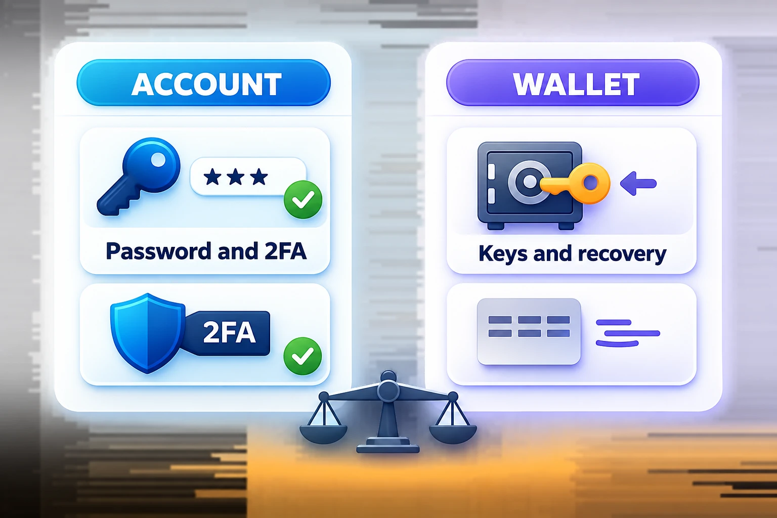 Account custody relies on password and two-factor authentication; a self-custody wallet requires key and recovery management.