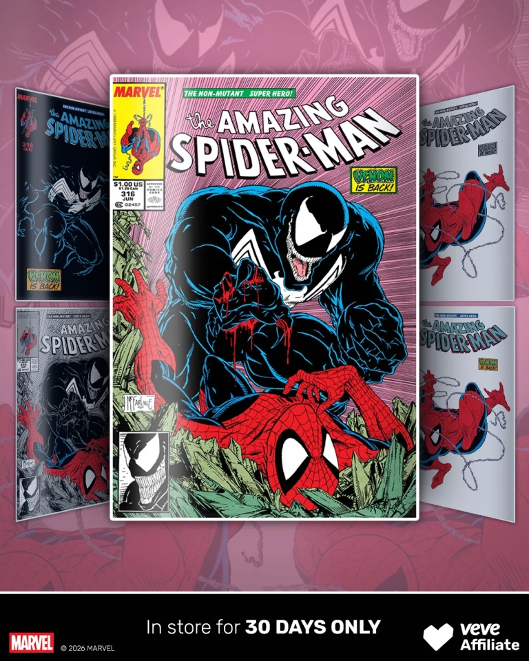 VeVe Übersicht zu Amazing Spider-Man #316 mit Venom, Spider-Man und fünf verschiedenen digitalen Cover-Varianten.